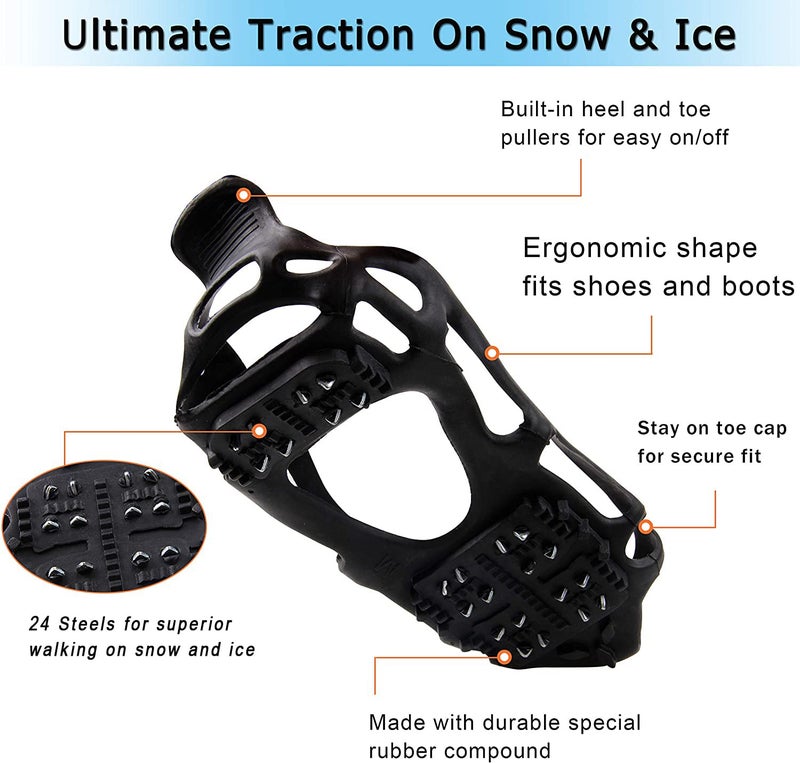 Shaddock Fishing Ice Snow Traction Cleats Crampons Anti-Slip Snow Shoes Cleats Walking on Snow and Ice Winter Walking Boots Cleats for Men Women Hiking, Jogging (24 Steel Crampons,Szie XL) - Image 4